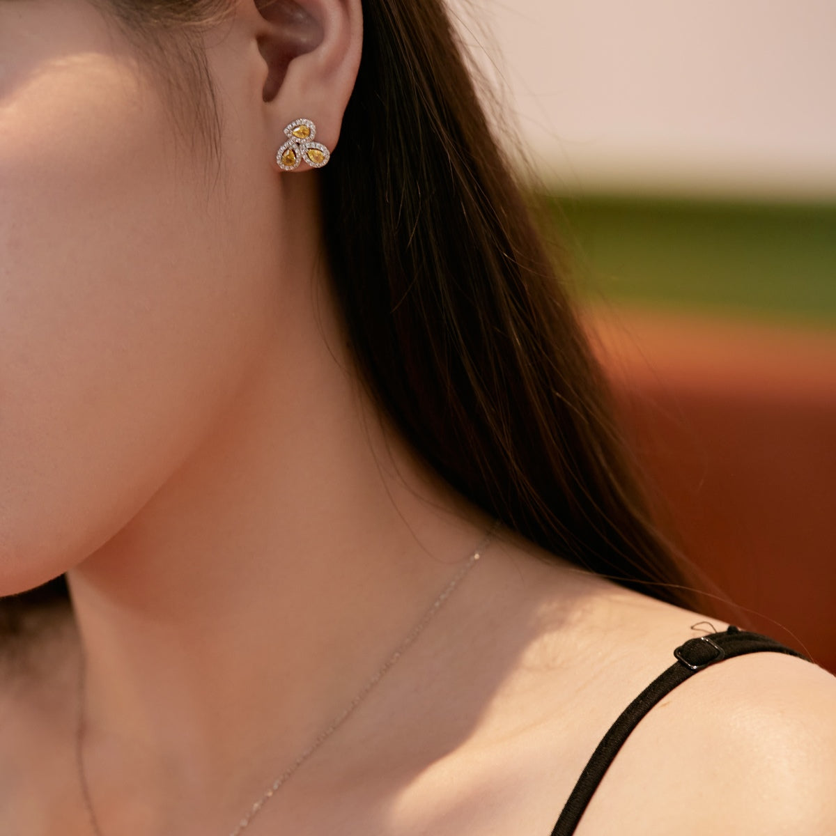 [Luck&Love]Ornate Flower Shape Pear Cut Lover Earrings