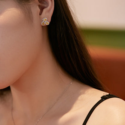 [Luck&Love]Ornate Flower Shape Pear Cut Lover Earrings