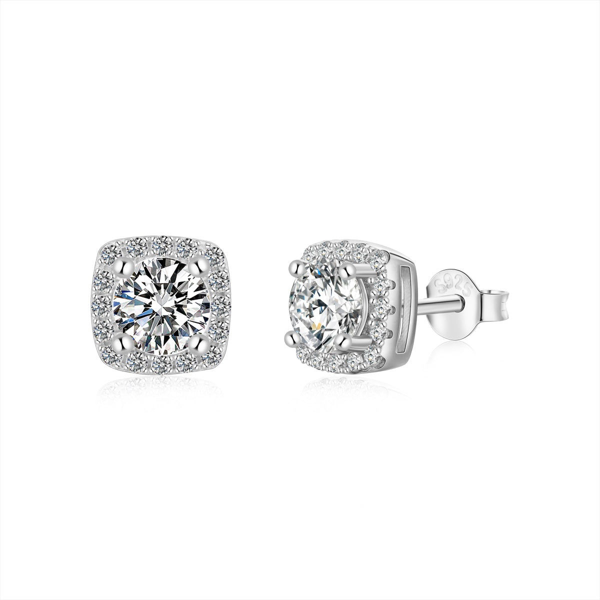 [Luck&Love]Classic Round Center Stone Stud Earrings