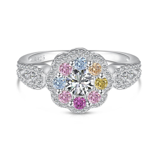 [Luck&Love]Delicate Colorful Round Cut Flower Shape Wedding Ring