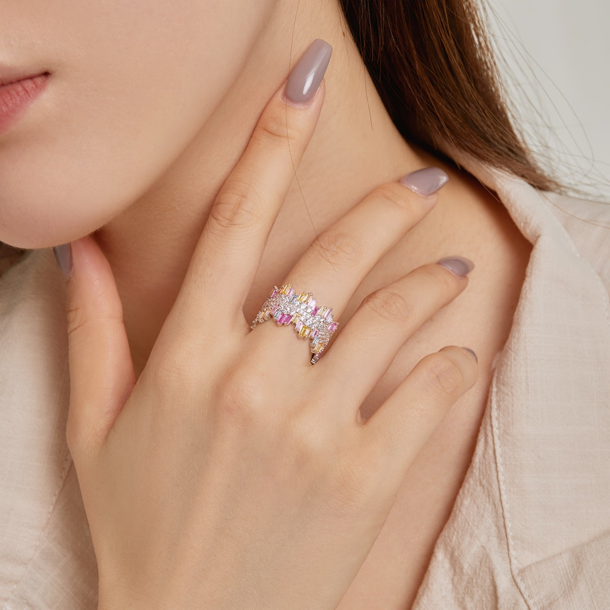 [Luck&Love]Luxurious Colorful Radiant Cut Daily Ring