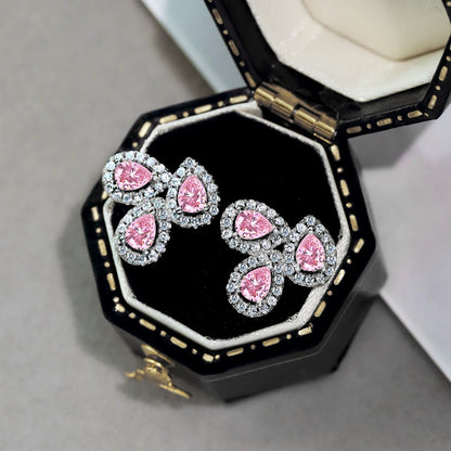 [Luck&Love]Ornate Flower Shape Pear Cut Lover Earrings