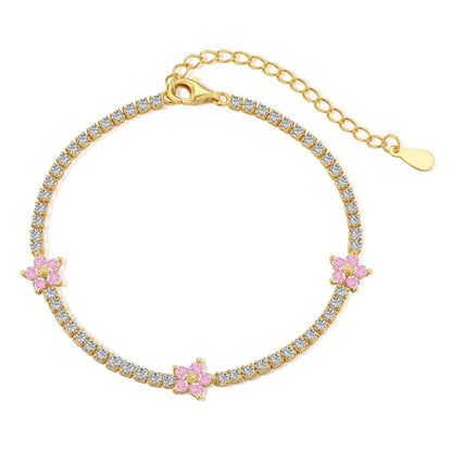 [Luck&Love]Sparkling Flower Shape Tennis Bracelet