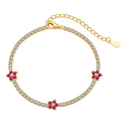 [Luck&Love]Sparkling Flower Shape Tennis Bracelet