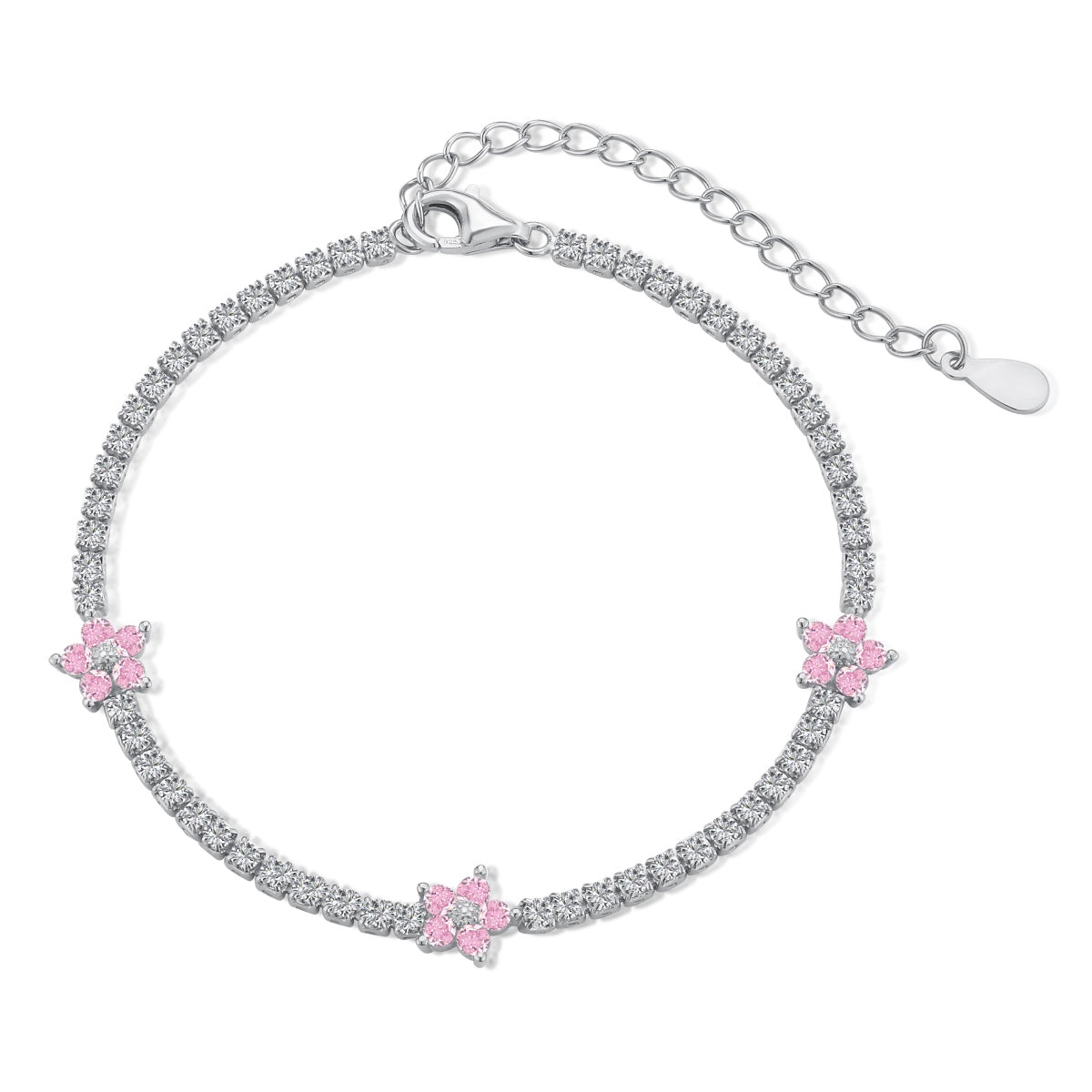 [Luck&Love]Sparkling Flower Shape Tennis Bracelet