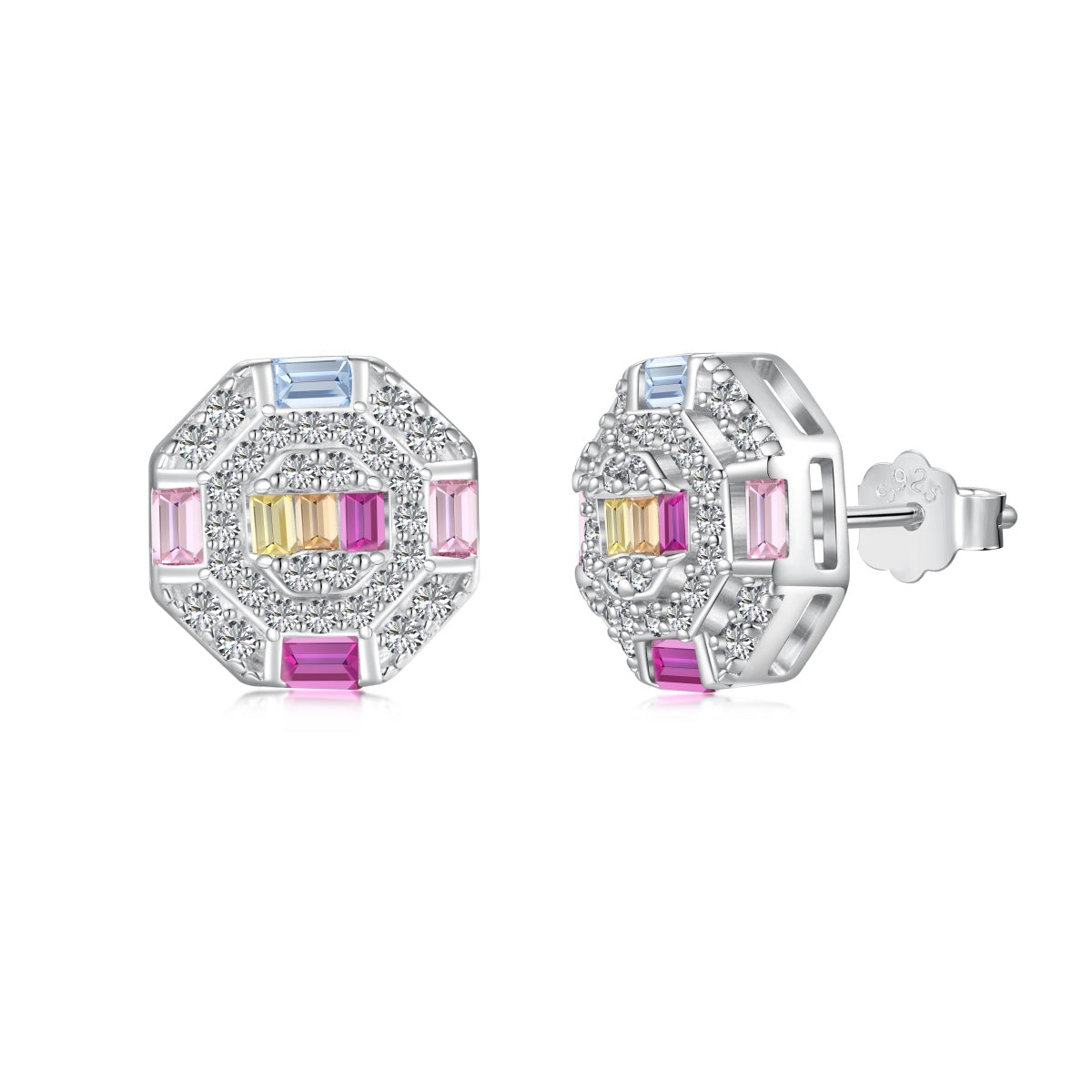 [Luck&Love]Ornate Colorful Octagon Shape Daily Earrings