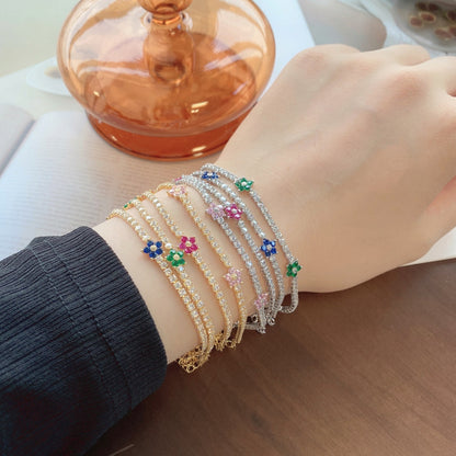 [Luck&Love]Sparkling Flower Shape Tennis Bracelet