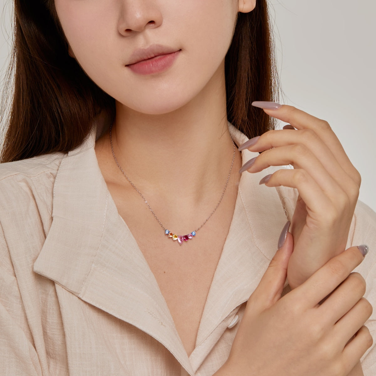 [Luck&Love]Dainty Colorful Heart Necklace