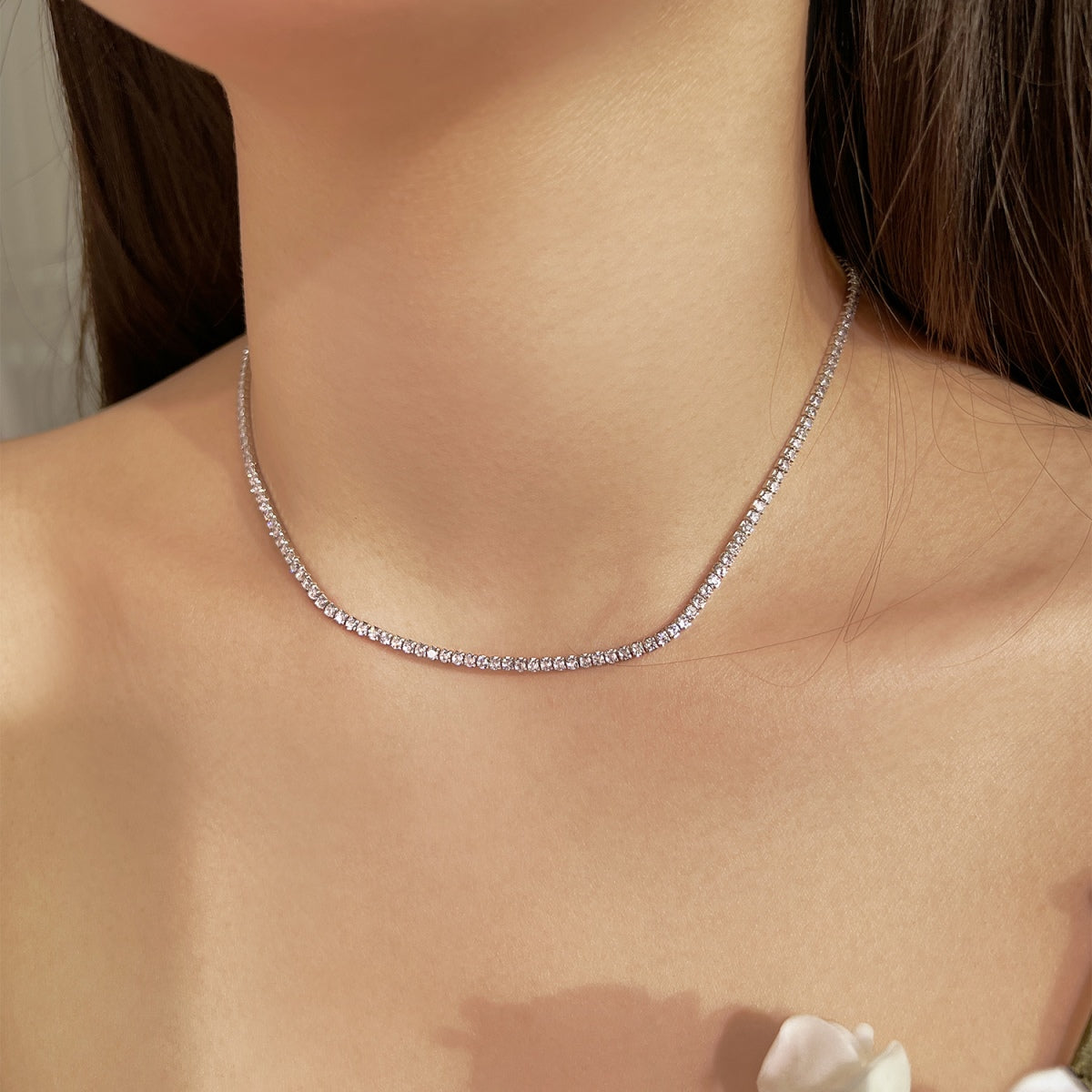 [Luck&Love]Delicate Round Shape Tennis Necklace