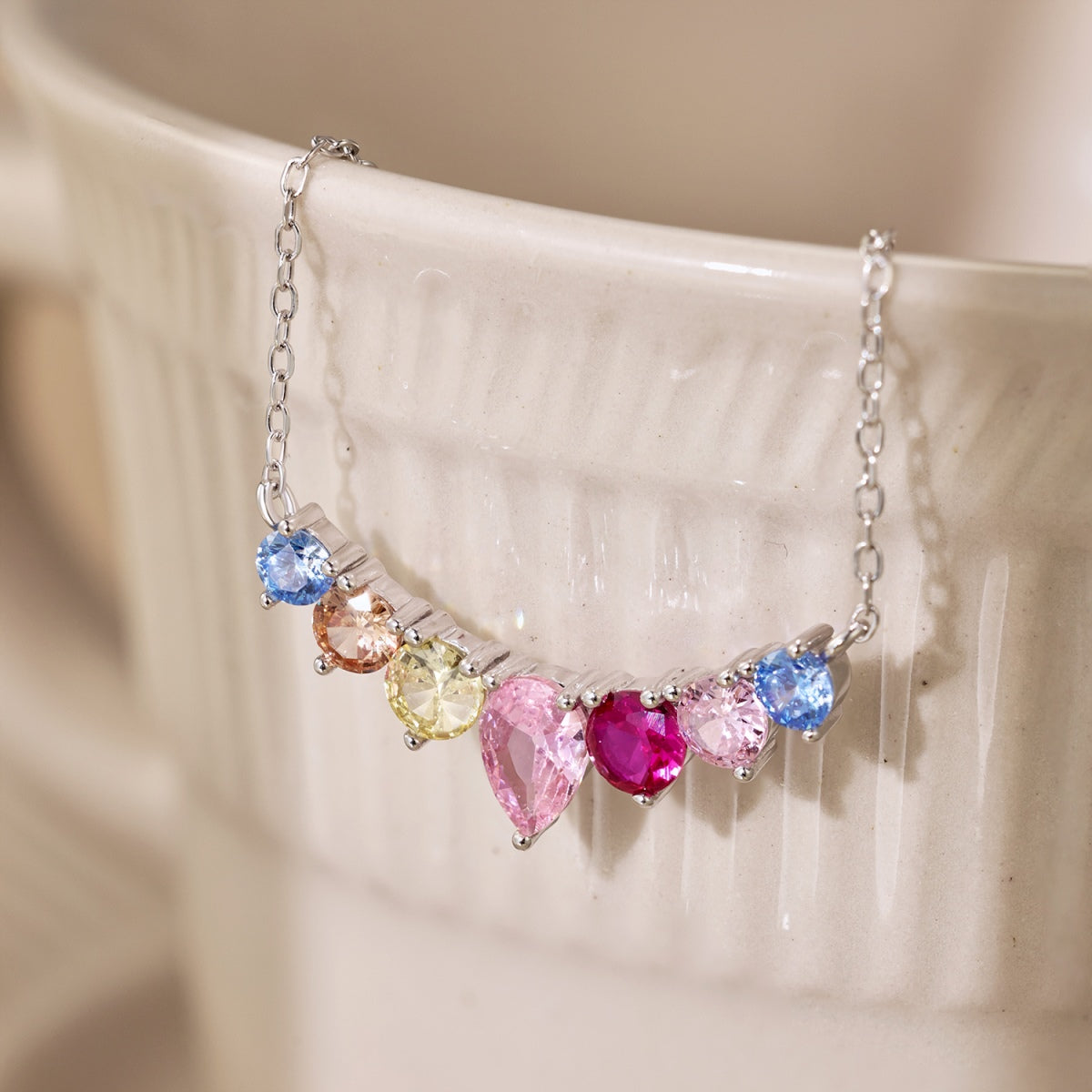 [Luck&Love]Dainty Colorful Heart Necklace