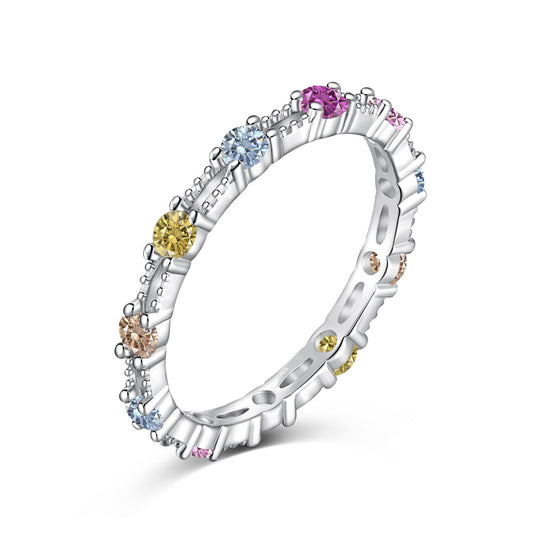 [Luck&Love]Sparkling Colorful Round Cut Tennis Ring