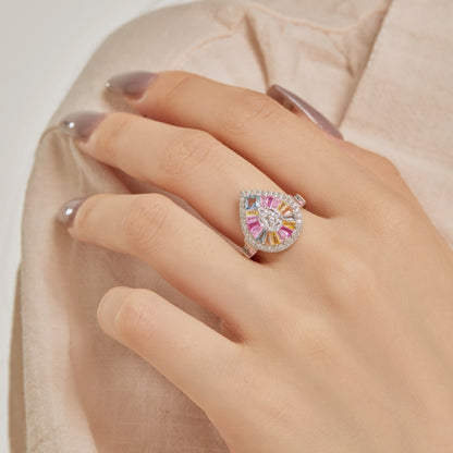 [Luck&Love]Elegant Colorful Water Drop Shape Banquet Ring