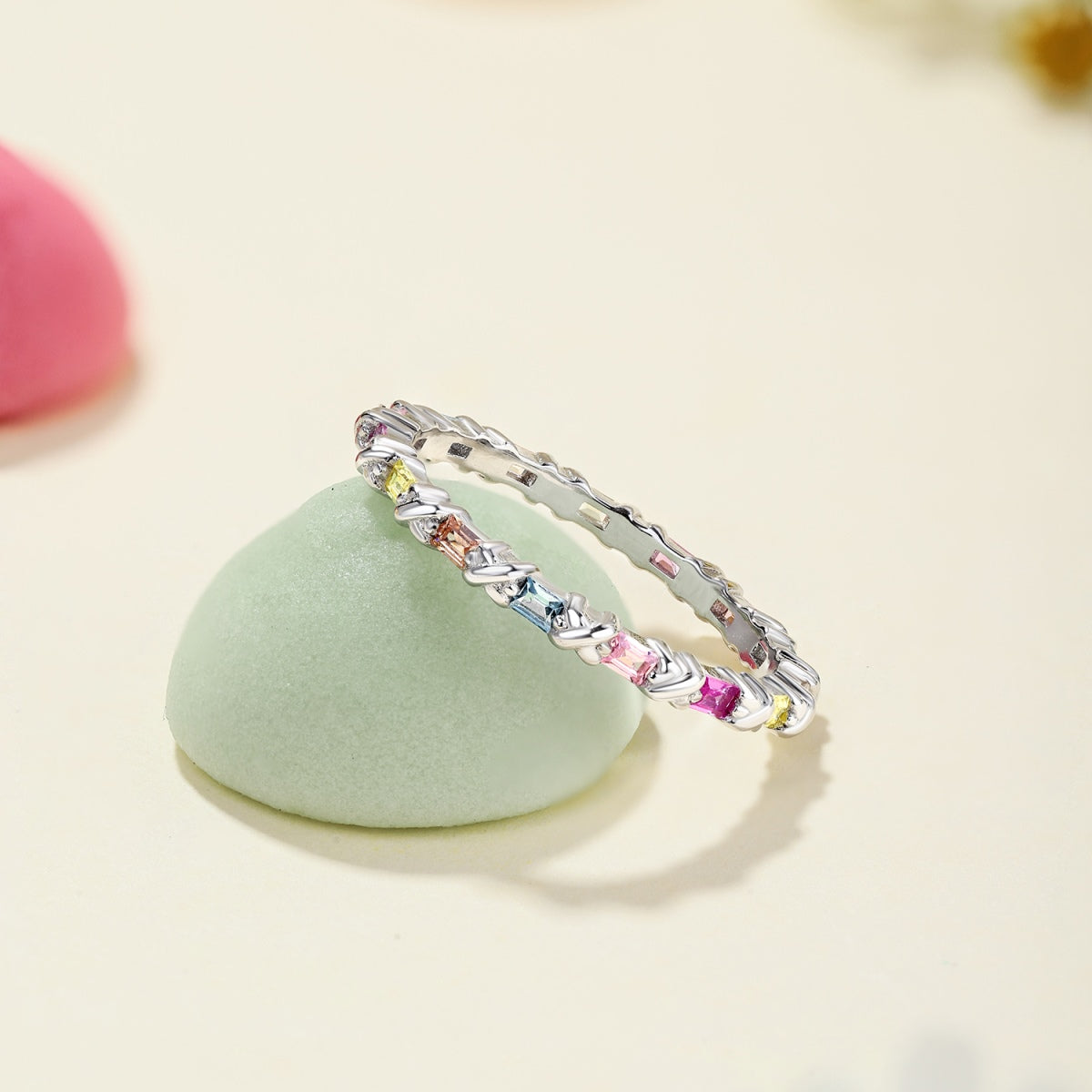 [Luck&Love]Charming Colorful Round Cut Daily Ring