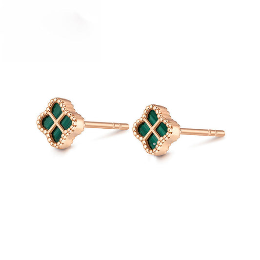 [Luck&Love]CLOVER MEDIUM 1 MOTIFS MALACHITE DIAMOND EARRINGS