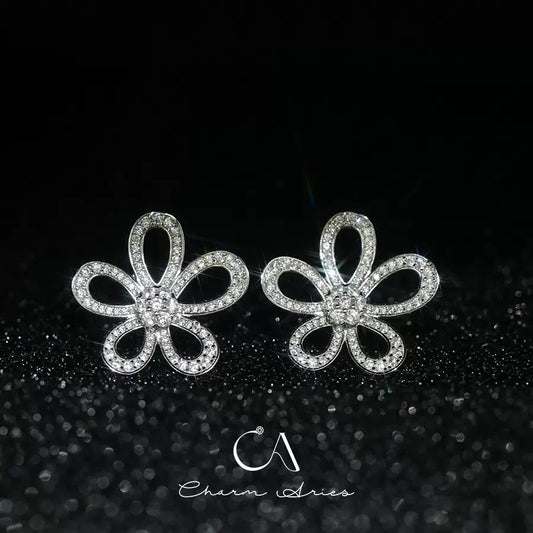 [Luck&Love]CLOVER MEDIUM 1 MOTIFS FUll DIAMOND EARRING